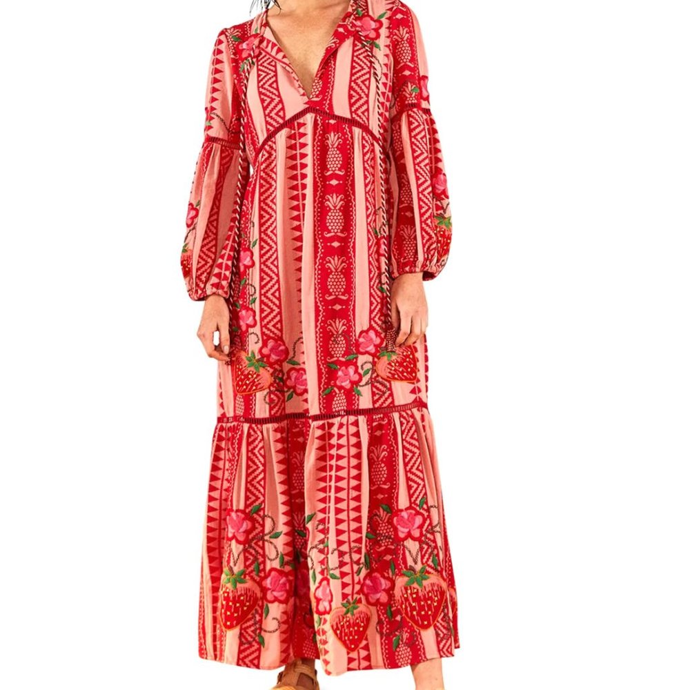 Farm Rio Pineapple Jacquard Split-Neck Maxi Dress - Picture 4 of 16